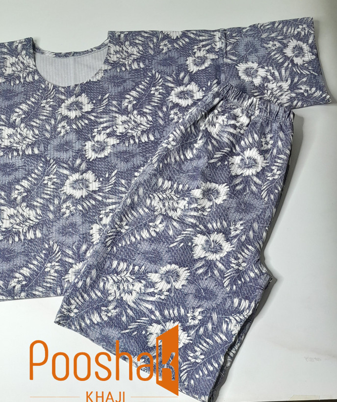 ست تی شرت و شلوارک زنانه جنس ملانژ لاکرا طرح هاوایی